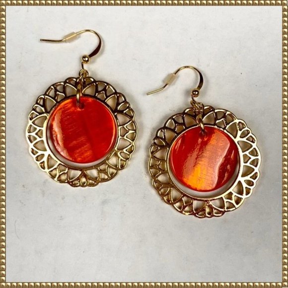 Jewelry - NWOT Gold Toned Burnt Orange Dangle Earrings